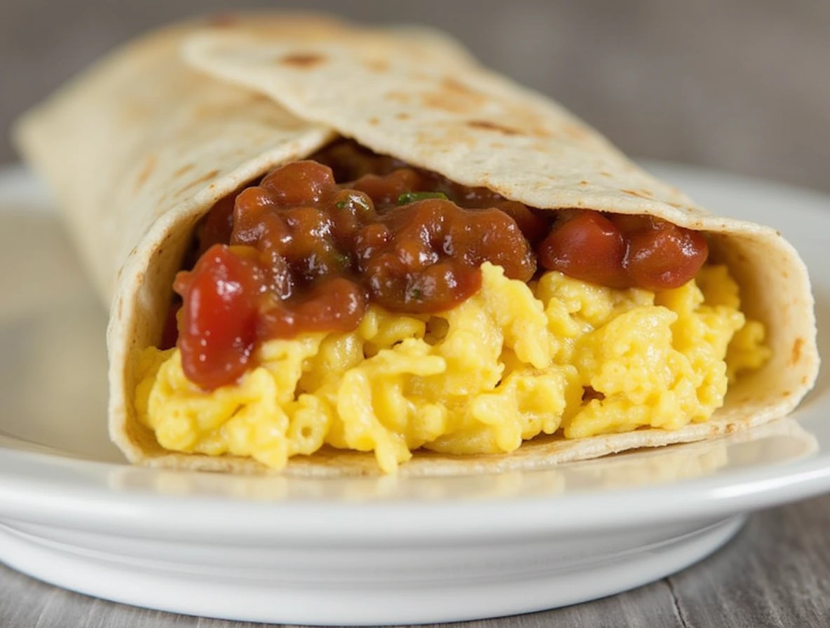 Savory Breakfast Burrito with Scrambled Eggs & Salsa Recipe