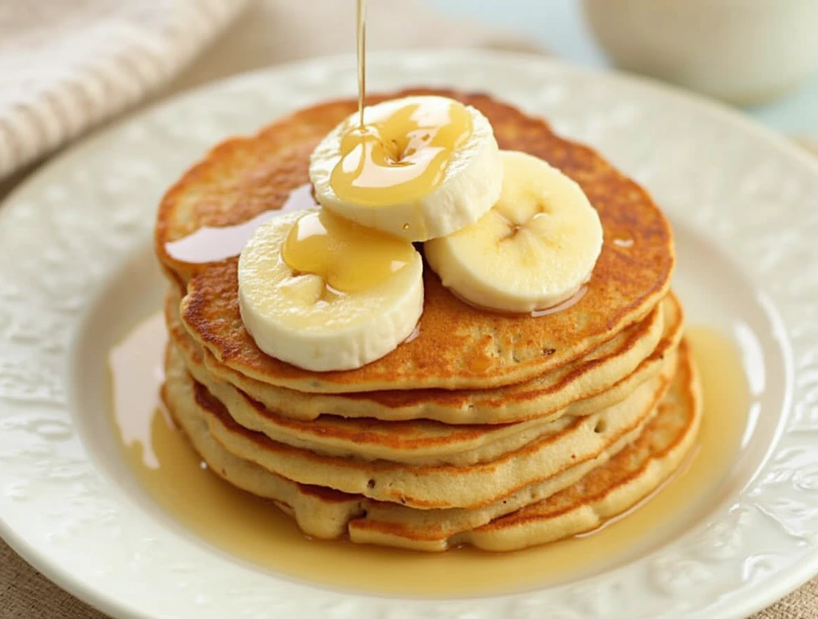 Fluffy Banana Pancakes with Honey Drizzle for Breakfast