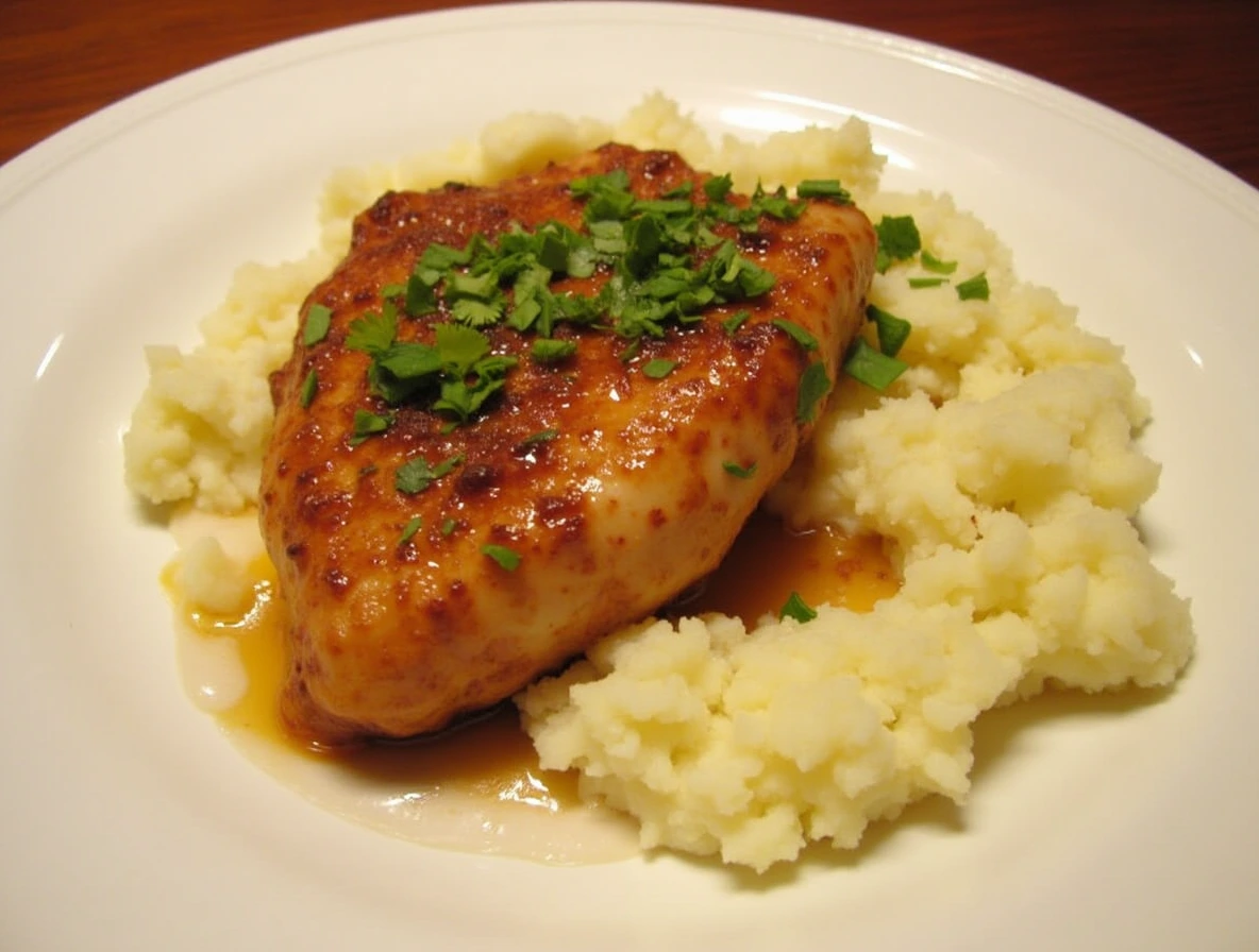 Honey Glazed Chicken with Mashed Potatoes is delicious.