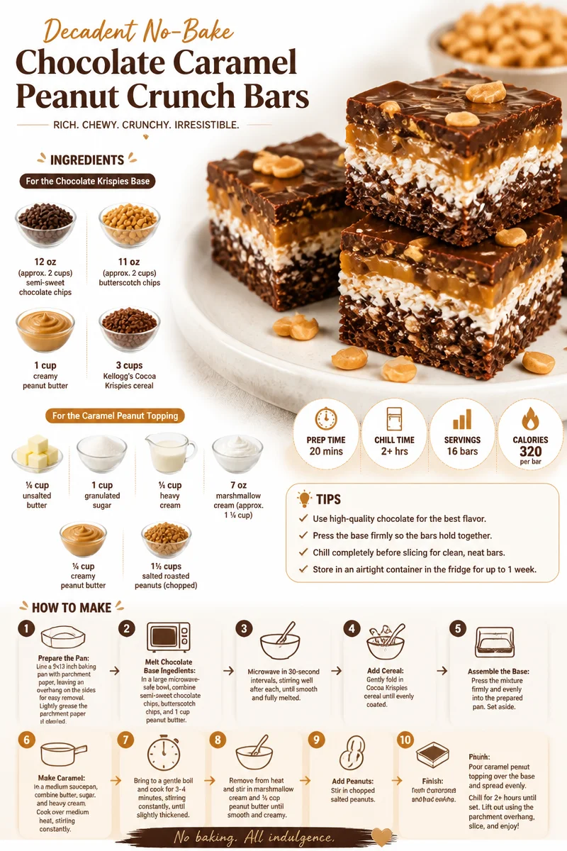 Decadent No-Bake Chocolate Caramel Peanut Crunch Bars Decadent No-Bake Chocolate Caramel Peanut Crunch Bars