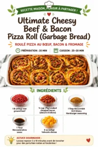 Ultimate Cheesy Beef & Bacon Pizza Roll (Garbage Bread)