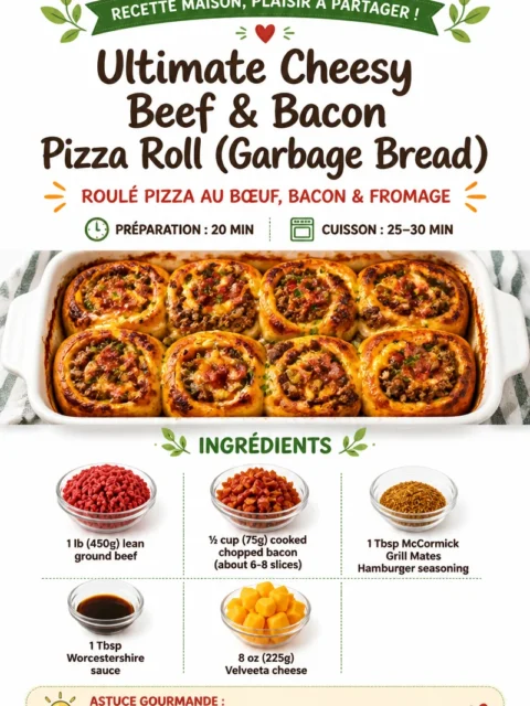 Ultimate Cheesy Beef & Bacon Pizza Roll (Garbage Bread)
