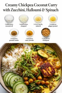Creamy Chickpea Coconut Curry with Zucchini, Halloumi & Spinach