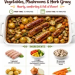 Roasted Chicken Sausages with Vegetables, Mushrooms & Herb Gravy